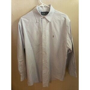 Ralph Lauren Yarmouth Shirt Blue White Stripe Mens 16/33Long Sleeve